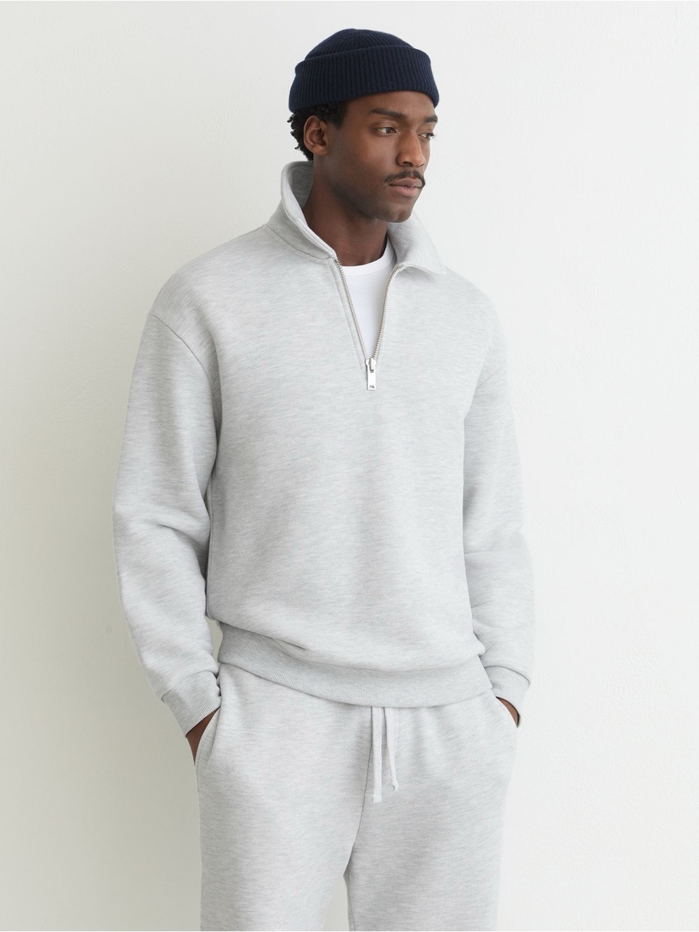Reiss Kurwin Cotton-Blend Heavyweight Zip Sweatshirt Grey Melange XXL